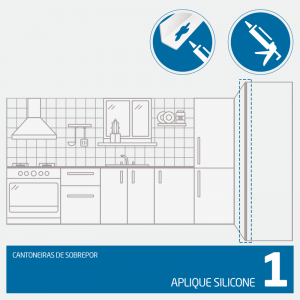 Instrução para aplicar silicone na cantoneira de sobrepor.