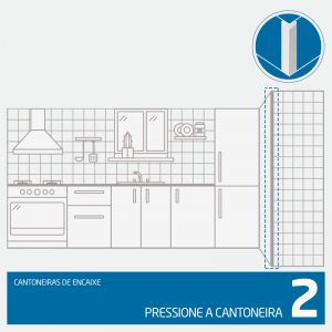 Instrução para pressionar a cantoneira de encaixe.