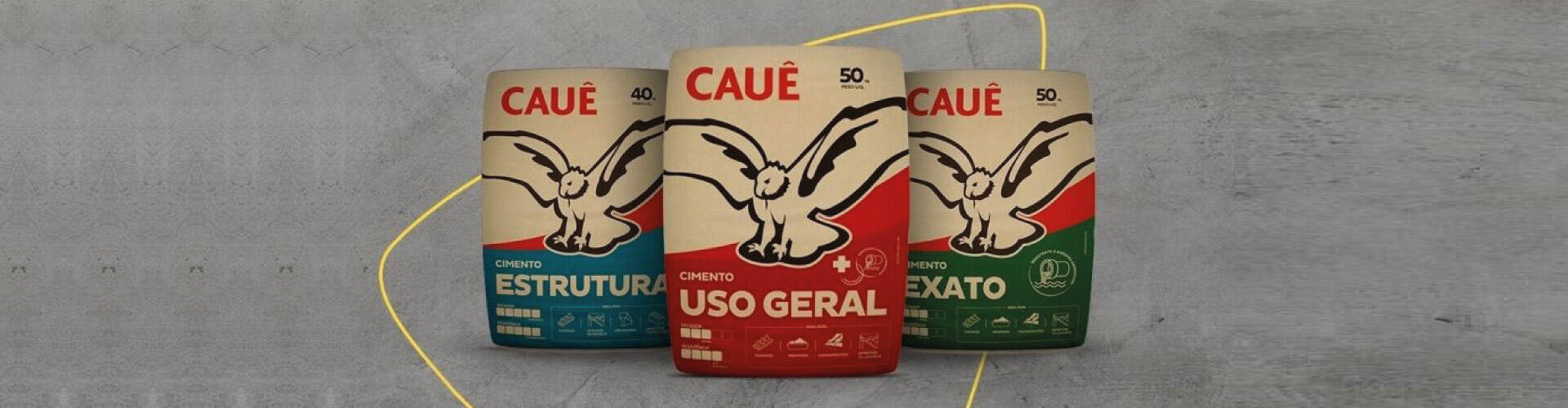 Tipos de cimentos da cauê, sendo uso geral, estrutural e exato.