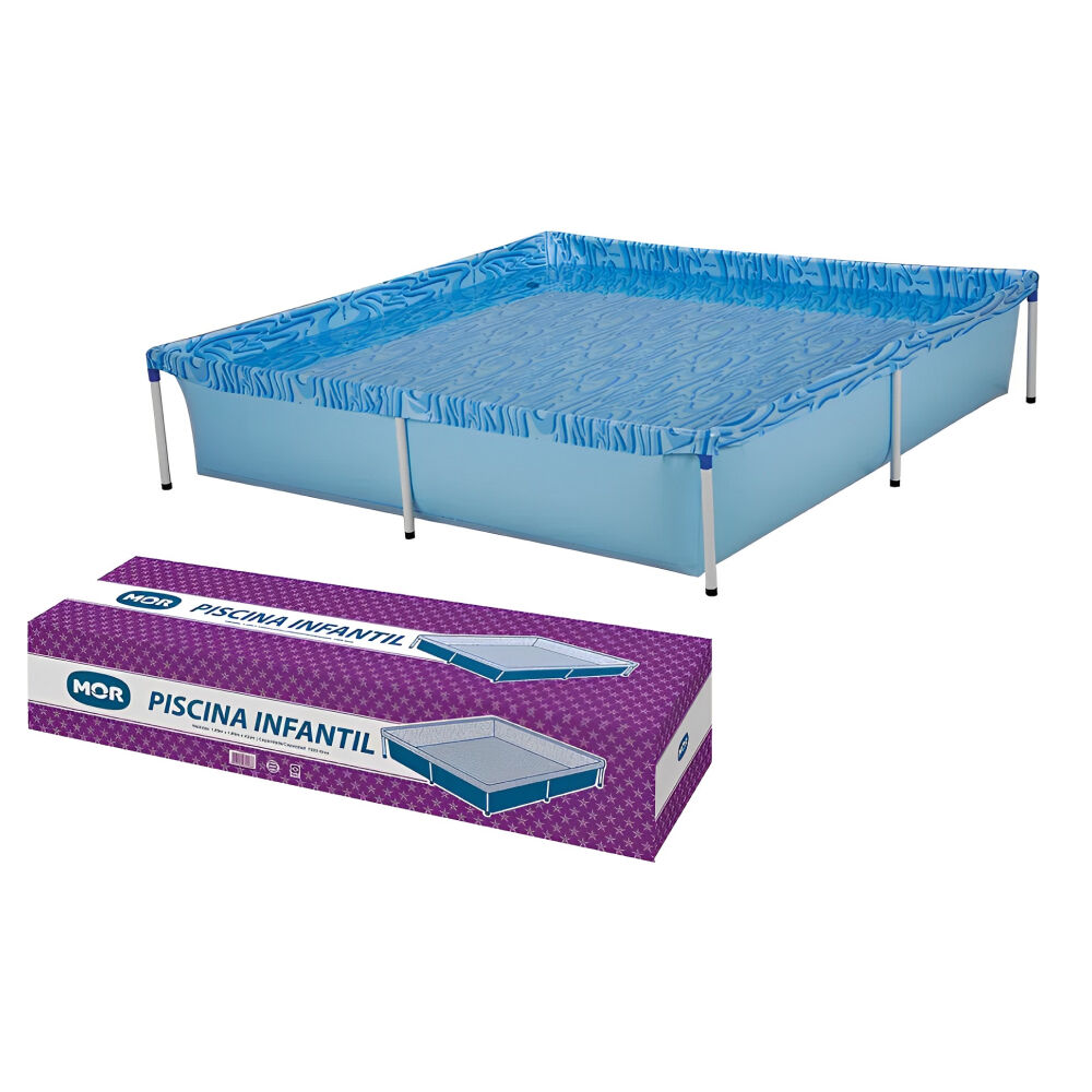 Piscina de Armação Infantil Retangular em PVC de 1500 Litros Azul MOR