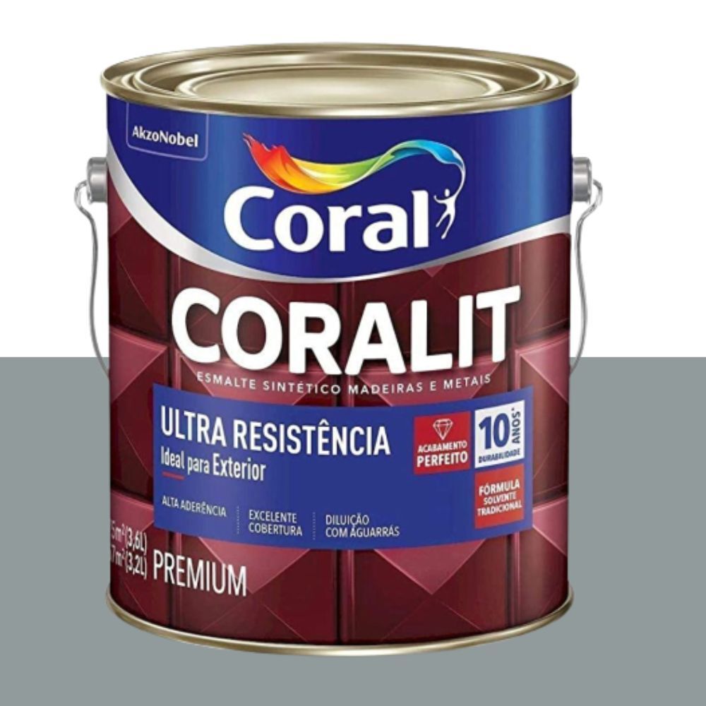 Esmalte Sintético Acetinado Coralit Ultra Resistência Cinza Médio 3,6L Coral