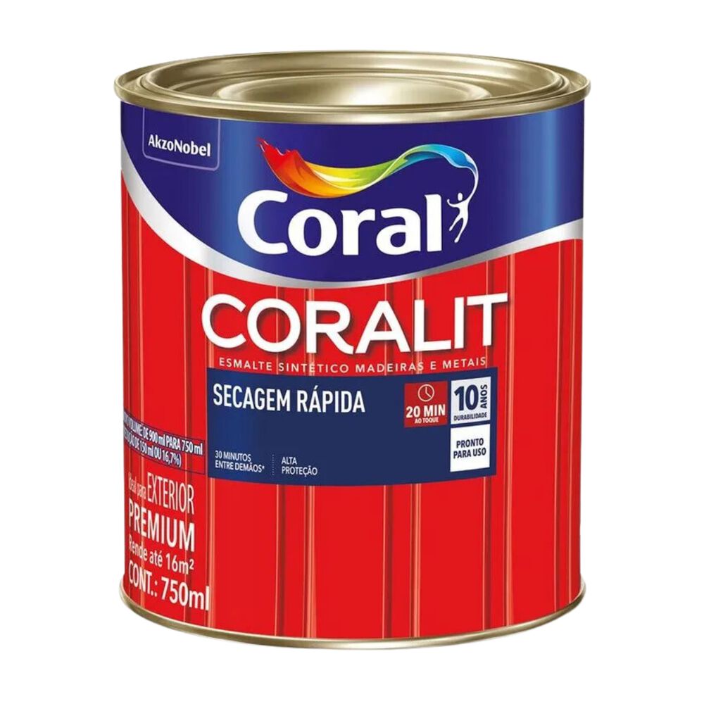 Tinta Esmalte Premium Brilhante Coralit Secagem Rápida 750mL Coral