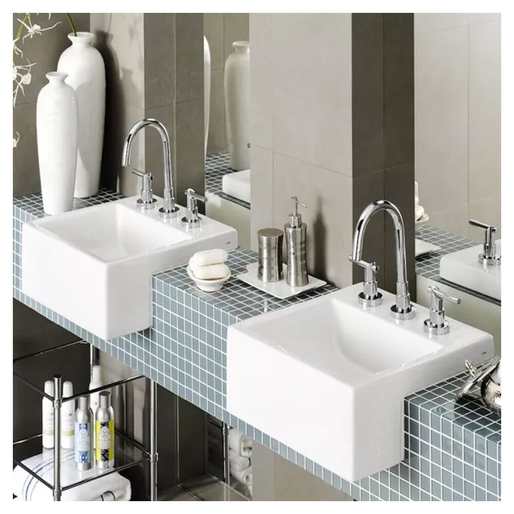 Cuba de Semi Encaixe Retangular com Mesa 43x42cm Branca Icasa