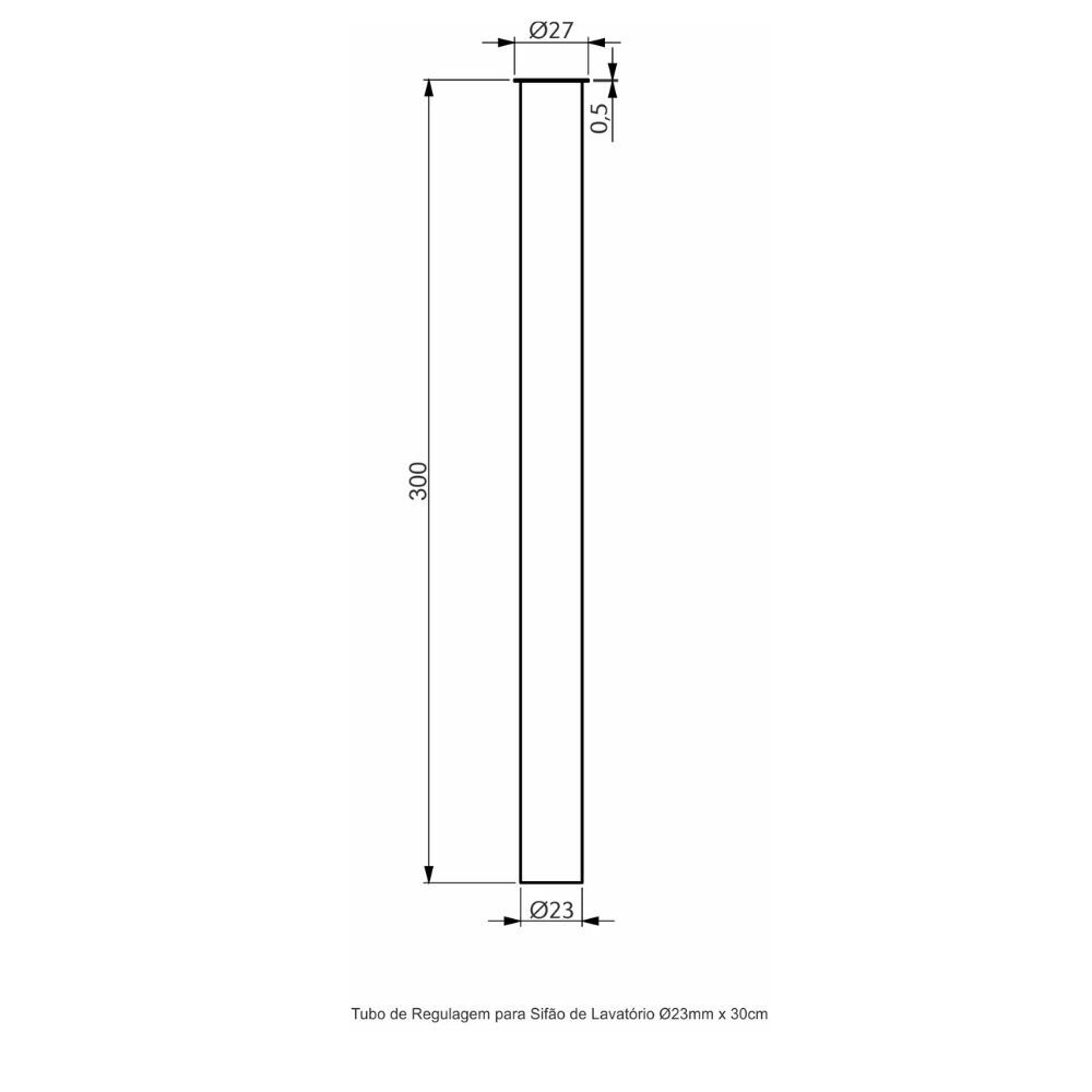 Tubo Regulagem D23mm x 30cm para Sifão Banheiro Perflex
