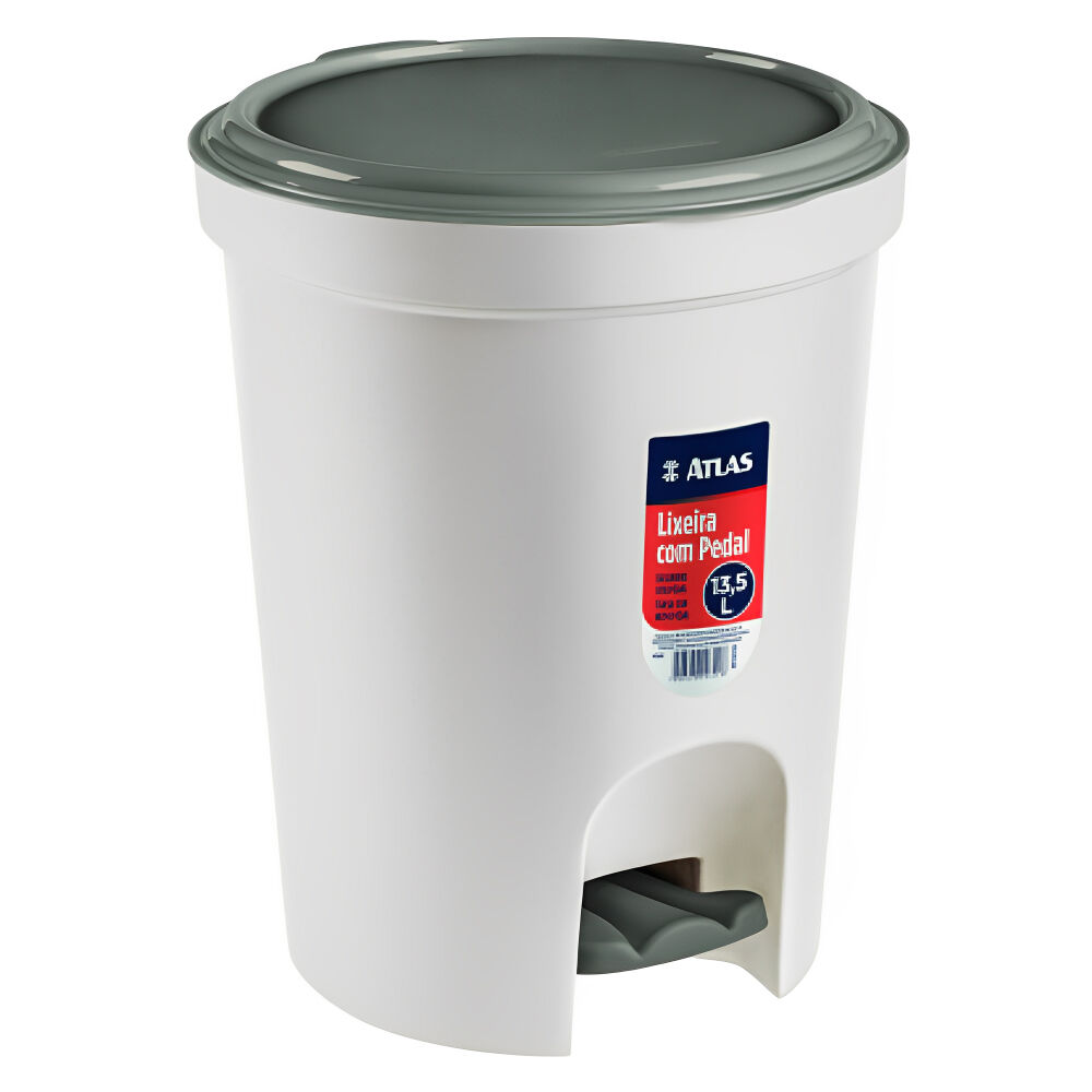 Lixeira Redonda de Plástico com Pedal 13,5L Atlas