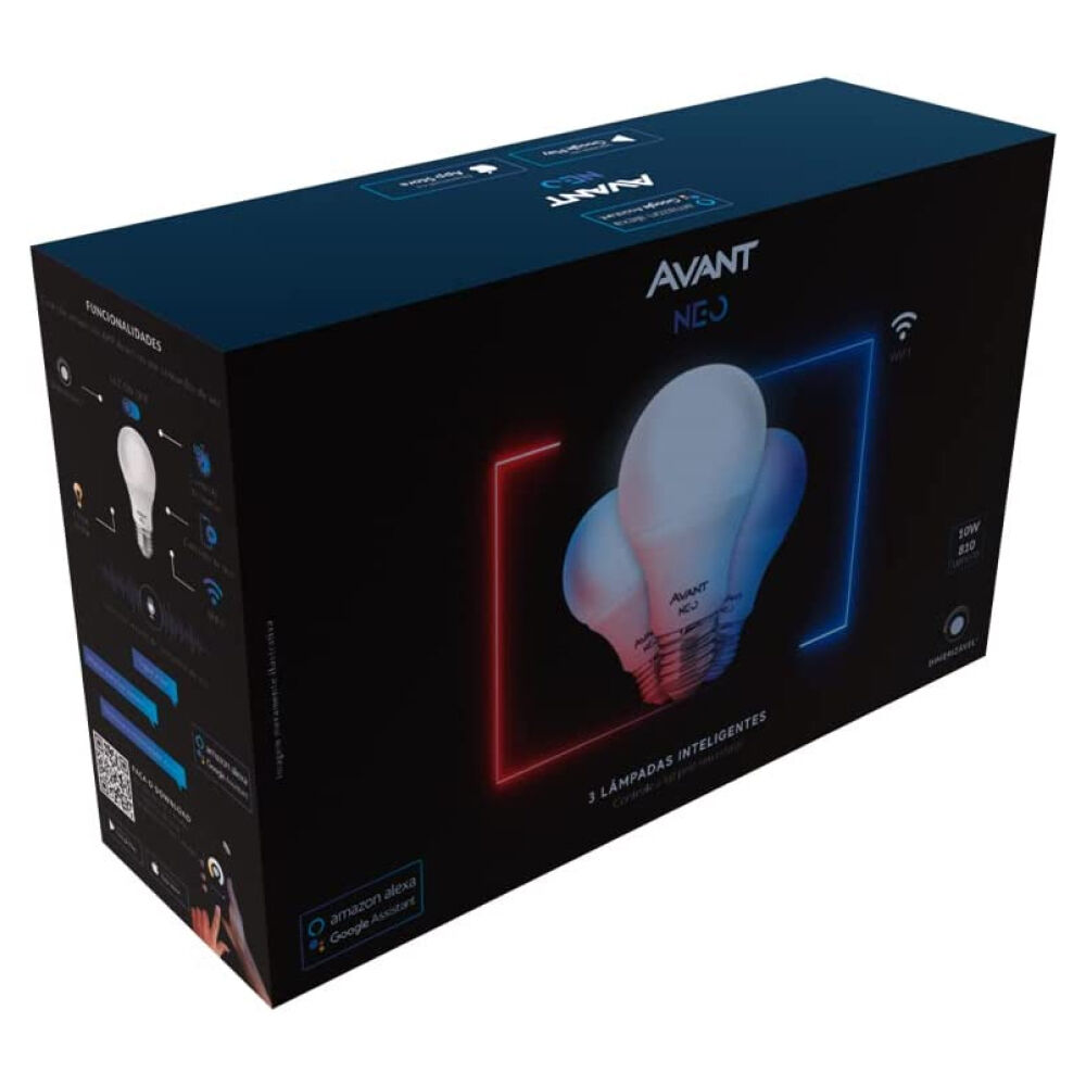 Kit 3 Lâmpadas Inteligentes LED Smart Wi-Fi Bulbo NEO 10W Bivolt Avant