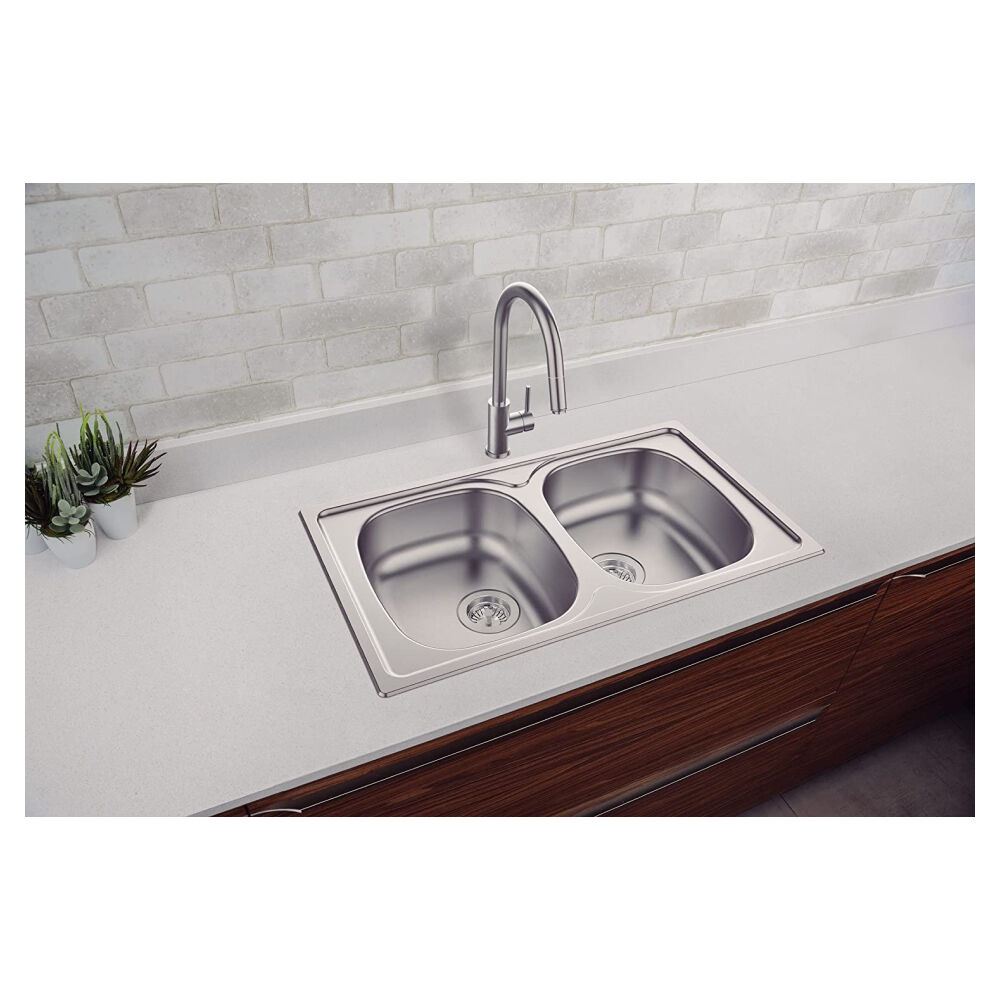 Cuba de Sobrepor Sigma Dupla em Aço Inox 86 x 50cm com Válvula Tramontina
