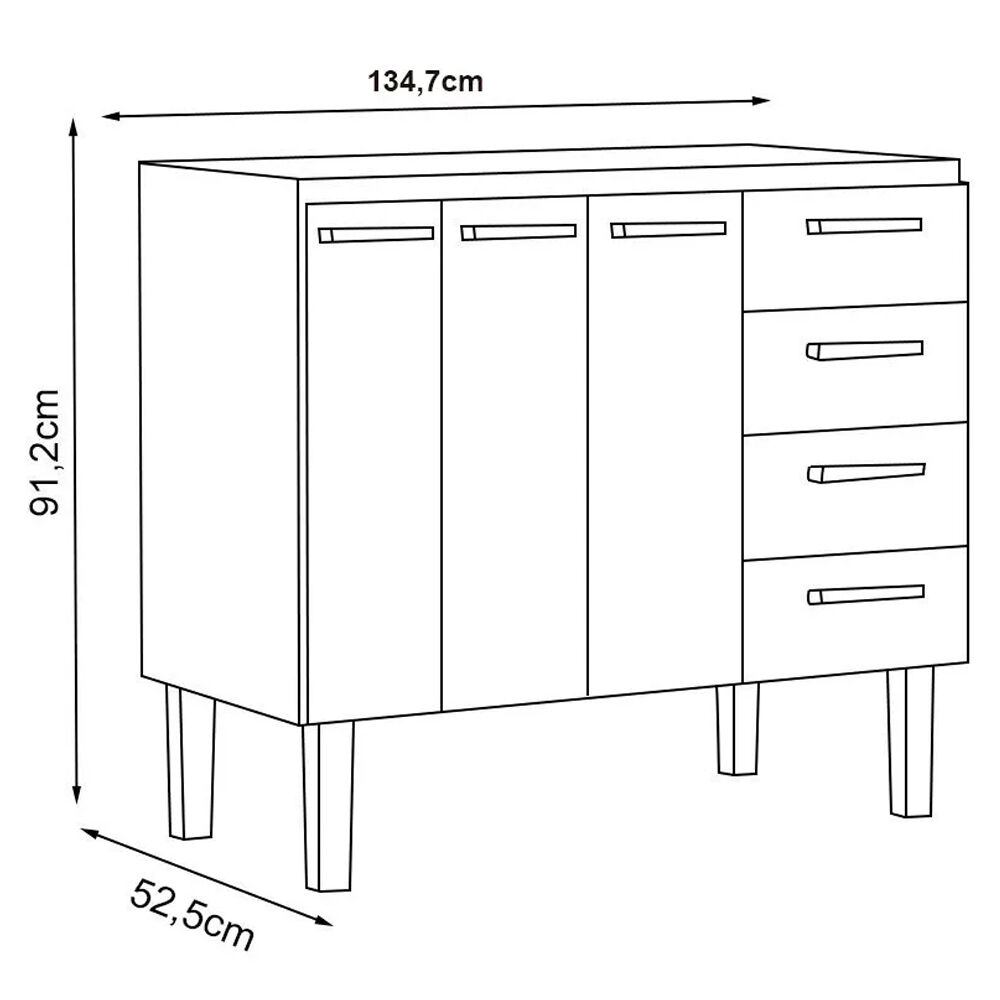 Gabinete de Aço p/ Pia 1,40 Apolo Flat Branco Cozimax