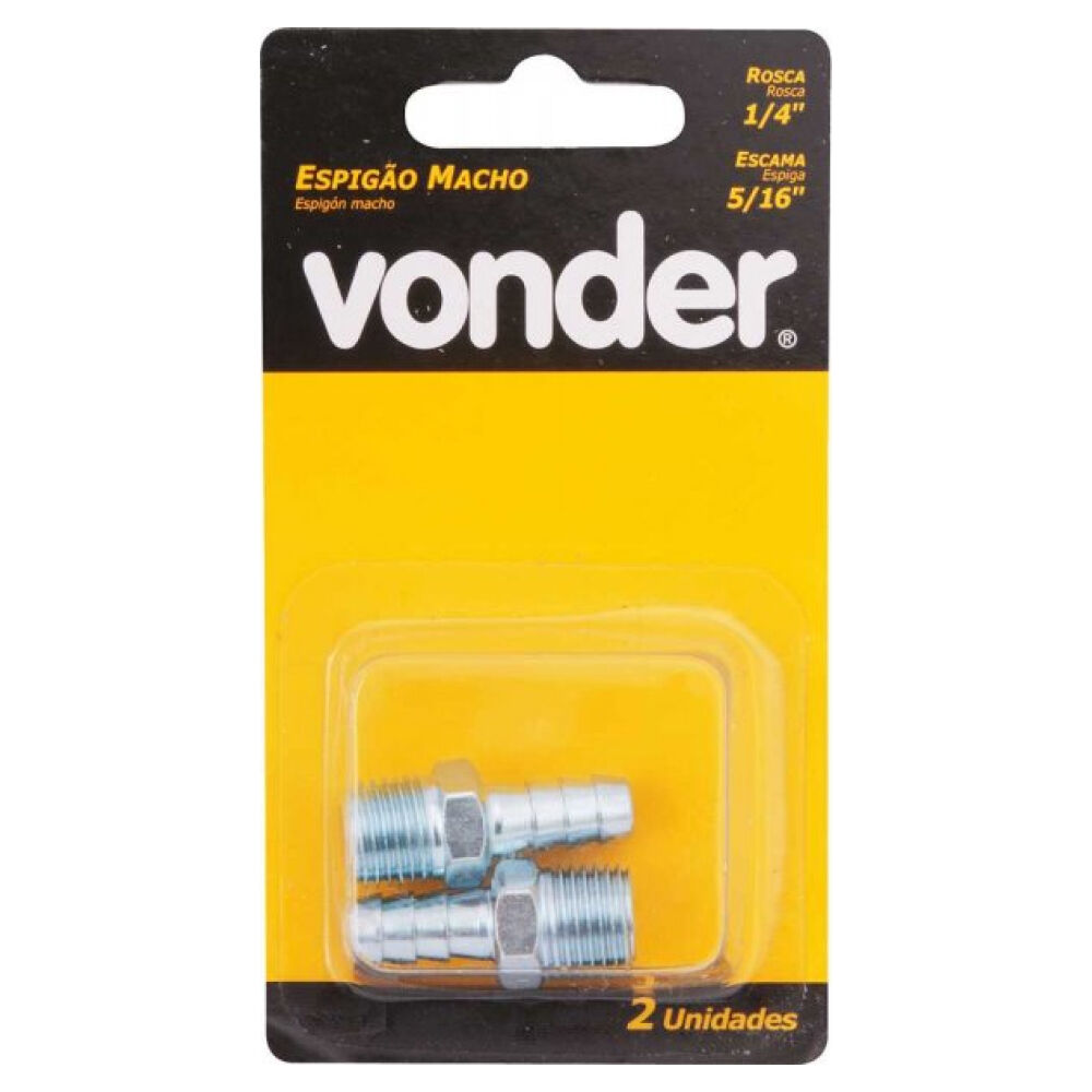 Espigão Rosca Macho de 1/4" NPT com Escama de 5/16" Cartela com 2 Peças Vonder