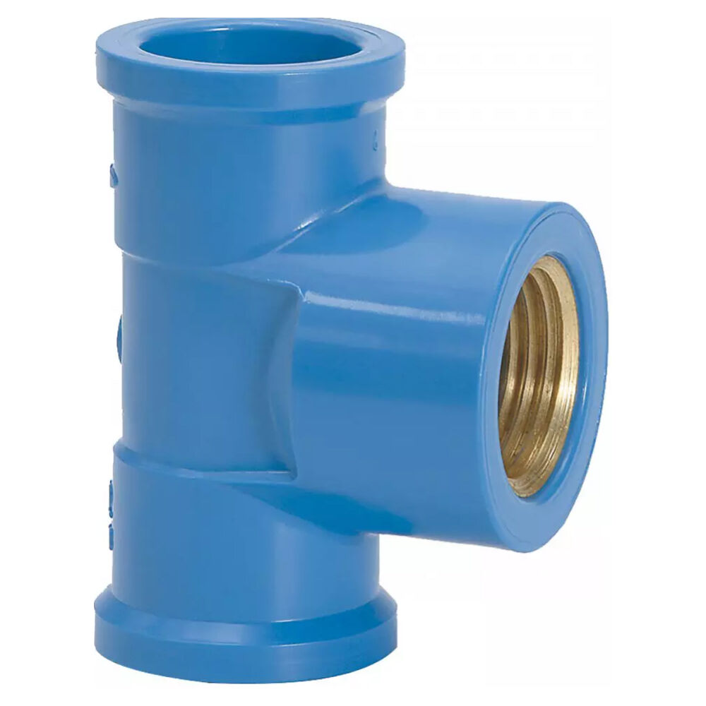 Tê Soldável com Bucha de Latão Azul Amanco