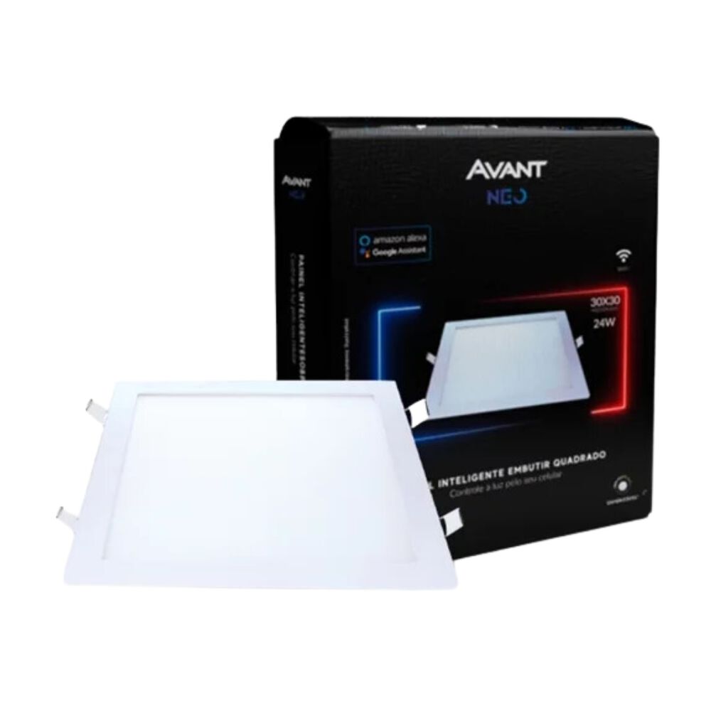 Painel Plafon de Led Smart Wi-Fi Inteligente de Embutir Neo Quadrado 6500K 24W Bivolt Avant