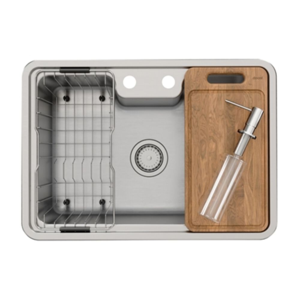 Cuba Sobrepor e Embutir Massima 68x48 Inox Escovado com Acessórios Docol