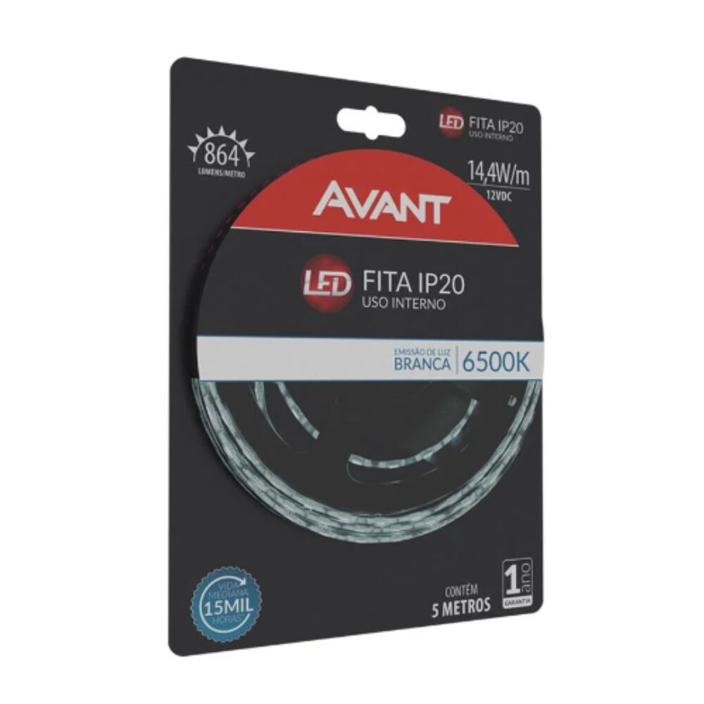 Fita Led Interna 14,4W 6500K Branca Avant