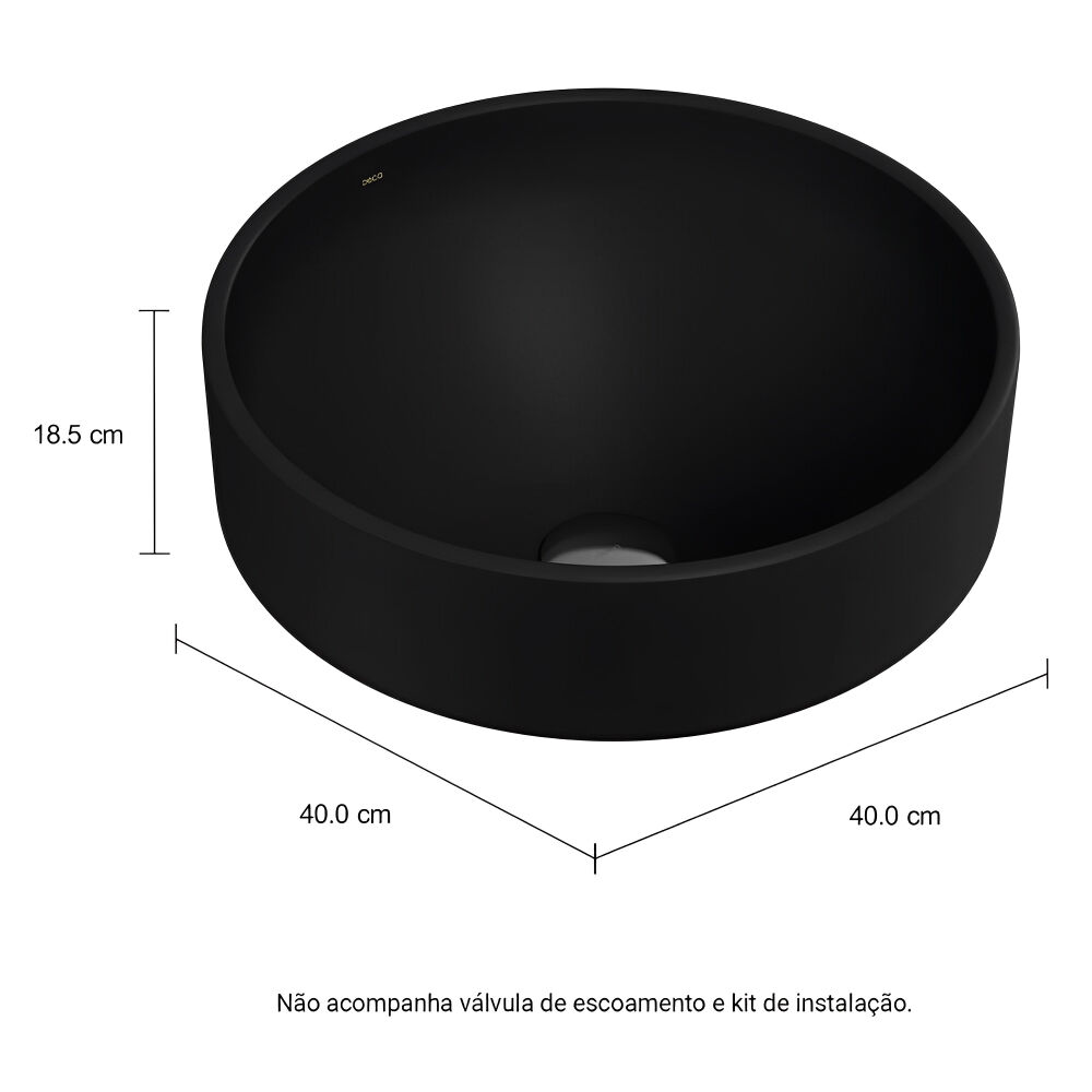Cuba de Sobrepor Redonda 40cm Ébano Fosco Deca