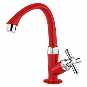 Torneira de Mesa para Lavatório Bica Alta Móvel Vermelha Cross Tigre Torneira de Mesa para Lavatório Bica Alta Móvel Vermelha Cross Tigre