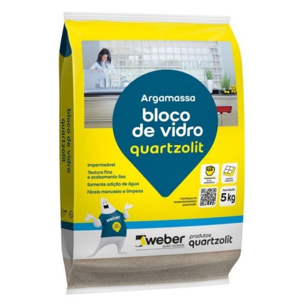 Argamassa Uso Interno e Externo Bloco de Vidro 5kg Branco Quartzolit