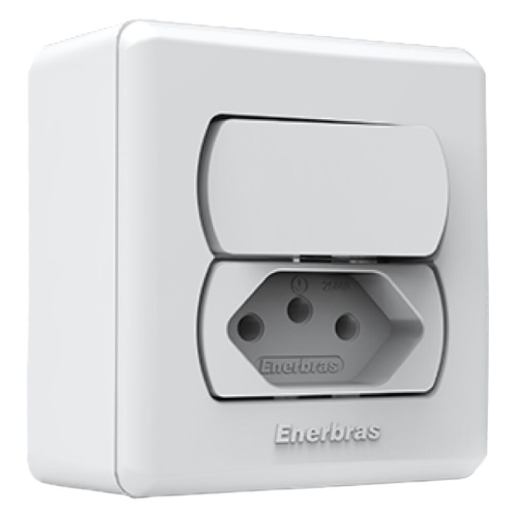 Conjunto Interruptores 1 Tecla Paralelo + Tomada 10A Neo Sottile Branco Enerbras