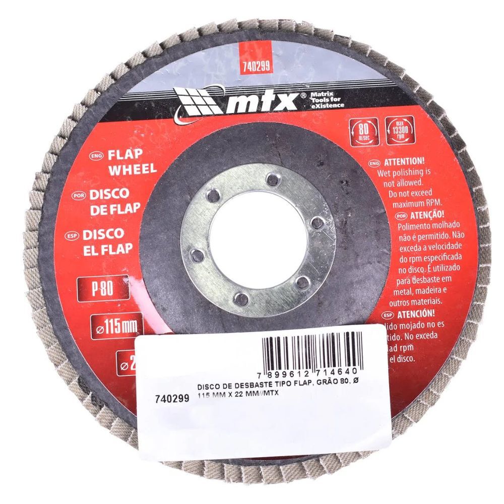Disco de Desbaste Tipo Flap Grão 80 115x22mm MTX