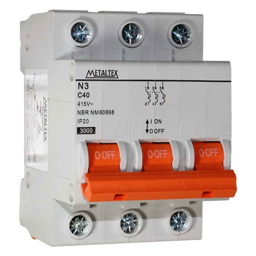 Disjuntor Tripolar 40A Curva C N3-3C40 Metaltex
