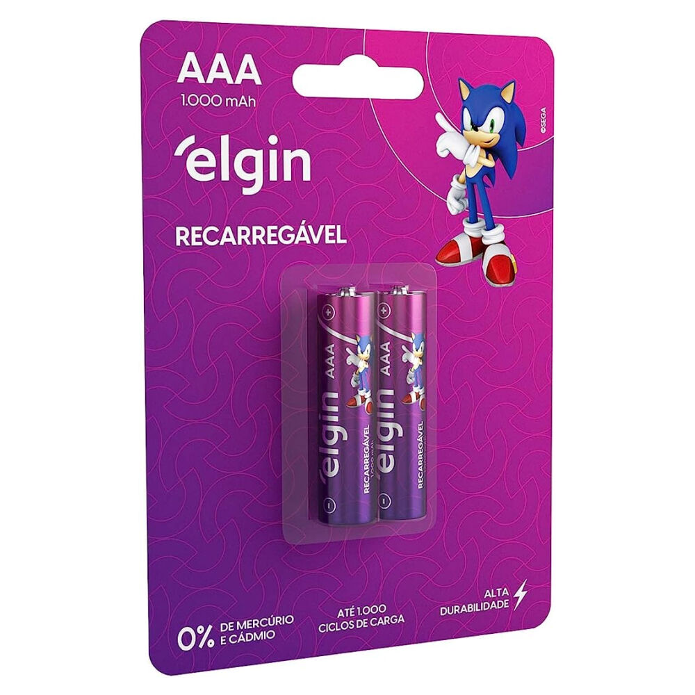 Pilha Recarregável AAA 1000mAh com 2 Unidades Elgin