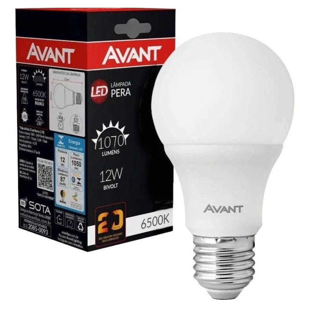 Lâmpada Led Pera 12W 6500K E27 Bivolt Avant