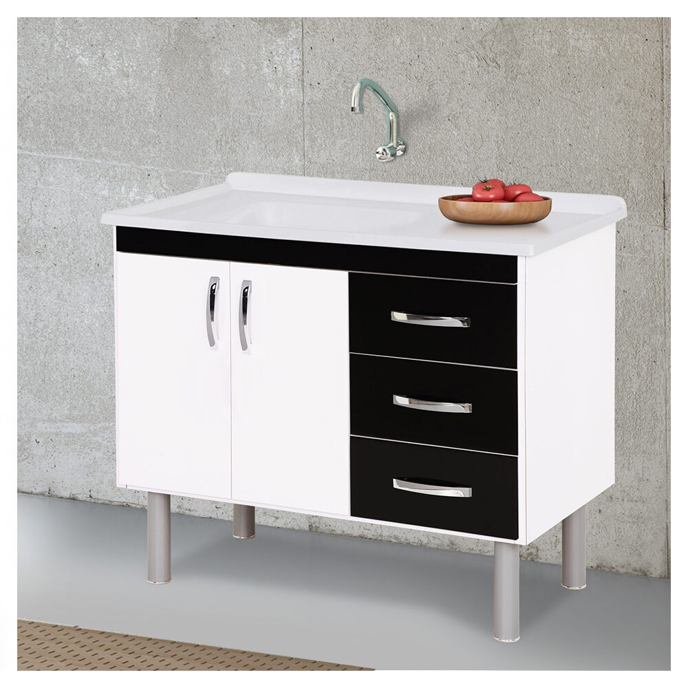 Gabinete Cozinha Tóquio 95,2cm Preto/Branco A.J. Rorato