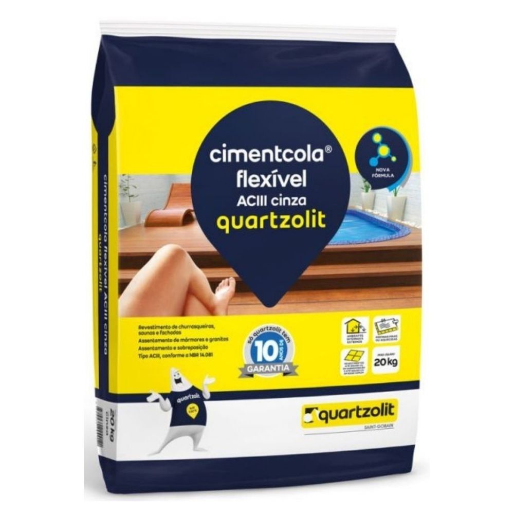 Argamassa Quartzolit Uso Interno e Externo Cimentcola Flexível ACIII 20kg Cinza