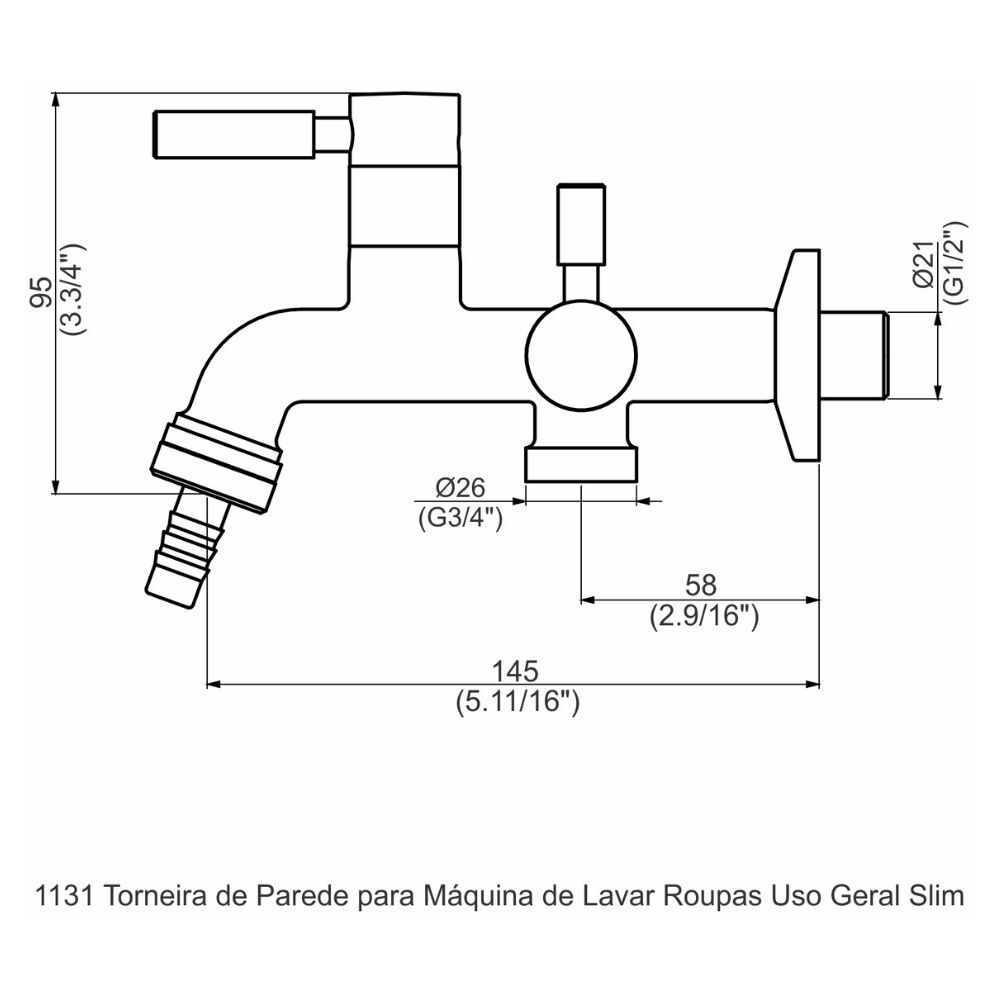 Torneira de Parede para Tanque/Máquina Slim Perflex