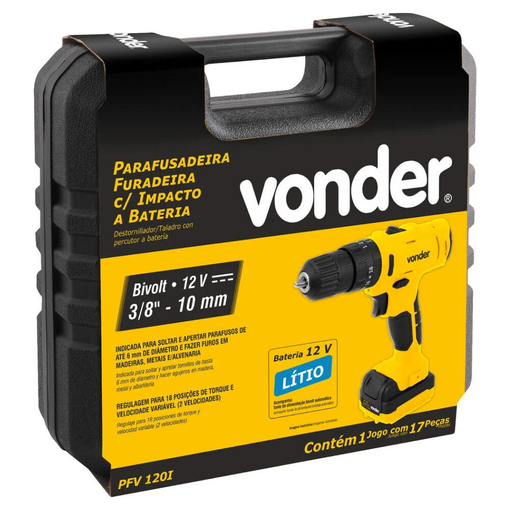 Furadeira Parafusadeira de Impacto 3/8" Bivolt PFV120I Vonder