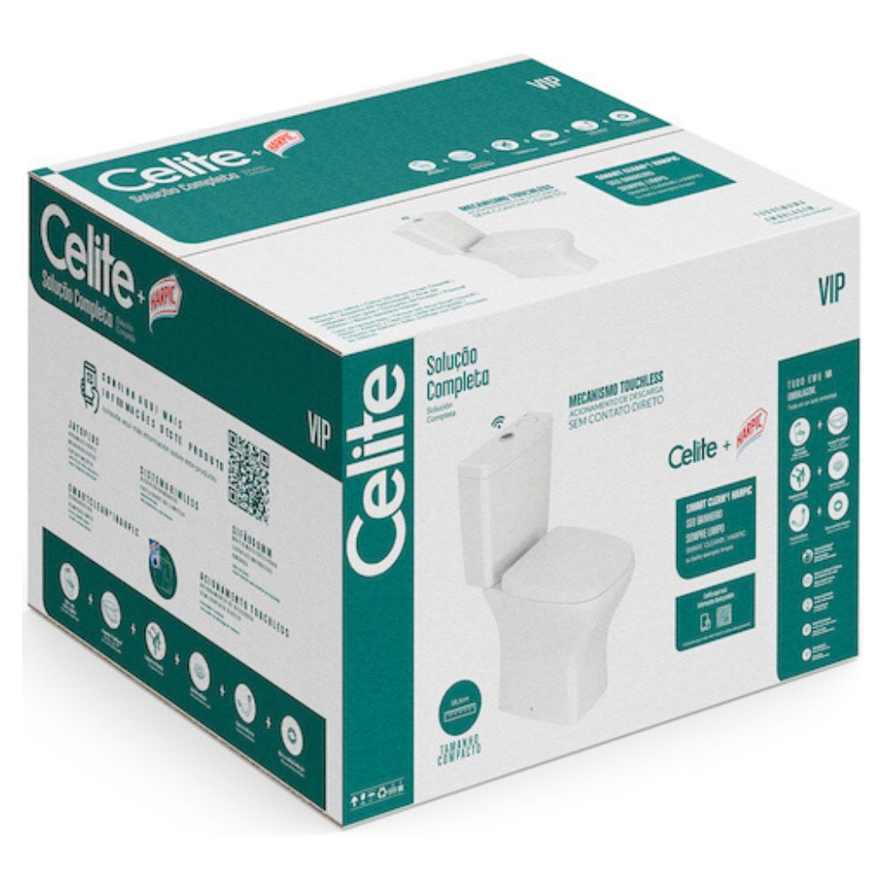 Kit de Vaso Sanitário Rimless com Caixa Acoplada Smart Clean VIP Branco Celite