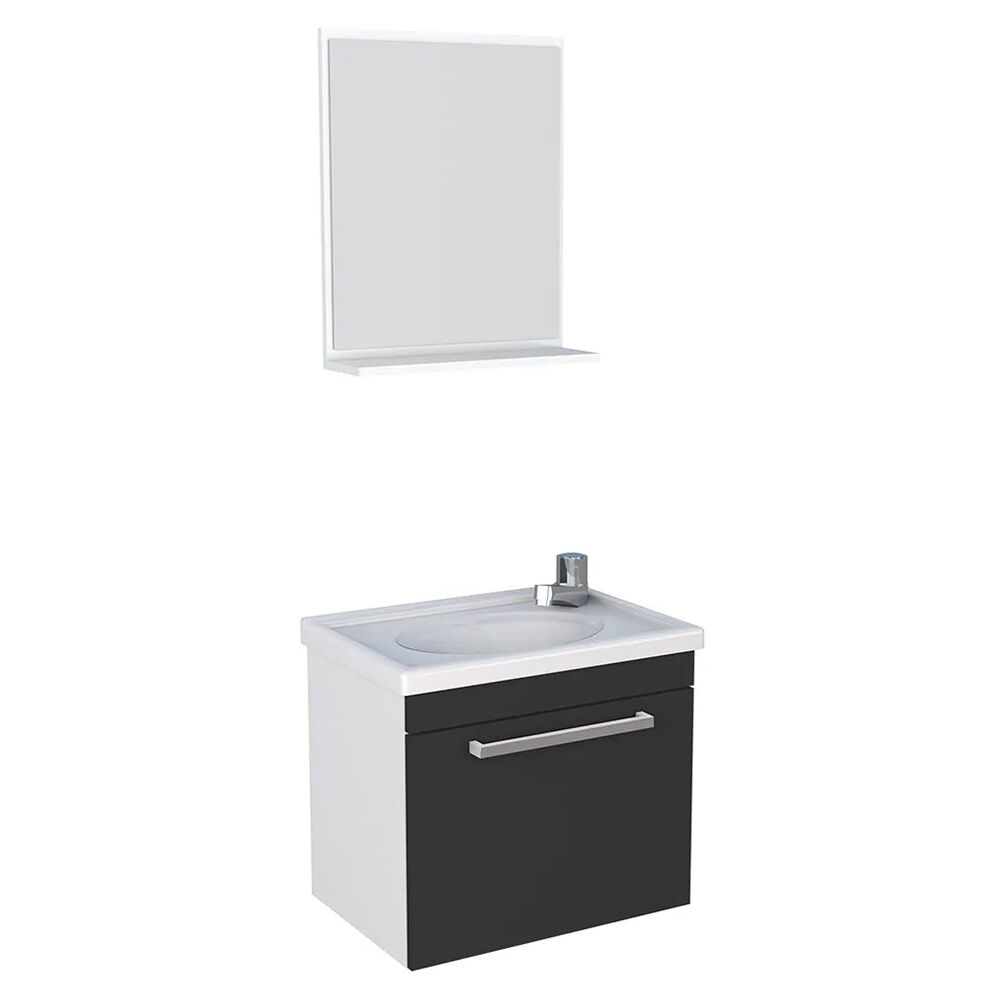 Gabinete Suspenso para Banheiro com Lavatório e Espelheira Ágata 45cm Preto/Branco Cozimax