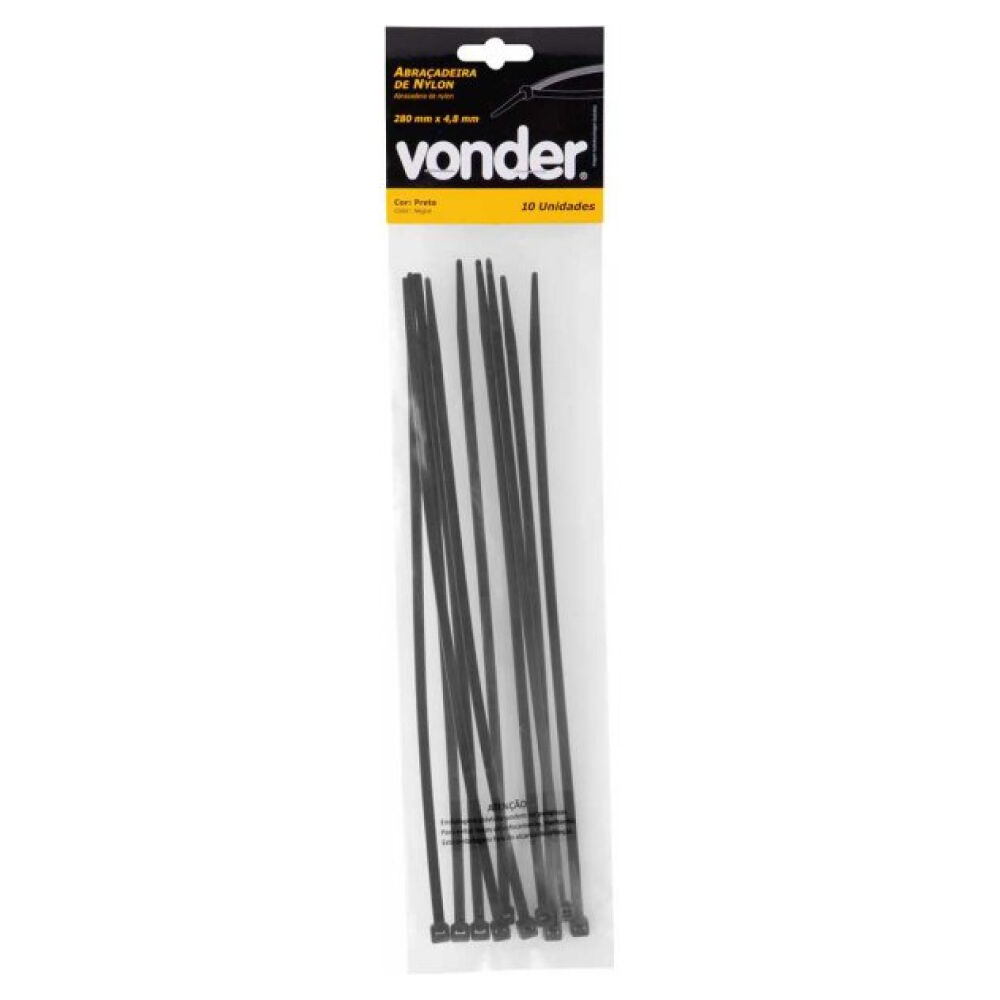 Abraçadeira de Nylon 280 x 4,8 mm com 10 Unidades Preto Vonder