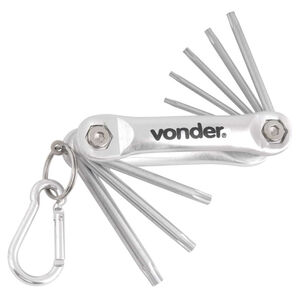 Jogo de Chaves Hexalobular T9 a T40 com Suporte em Alumínio 8 Peças Vonder