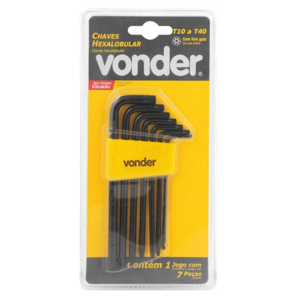 Jogo de Chaves Hexalobular T10 a T40 com 7 Pe&ccedil;as VTX5 Vonder