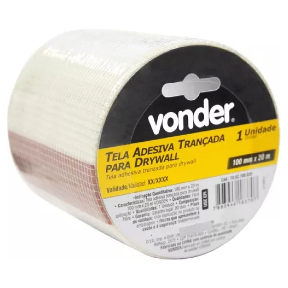 Tela Adesiva Trançada para Drywall 100mm x 20m Vonder