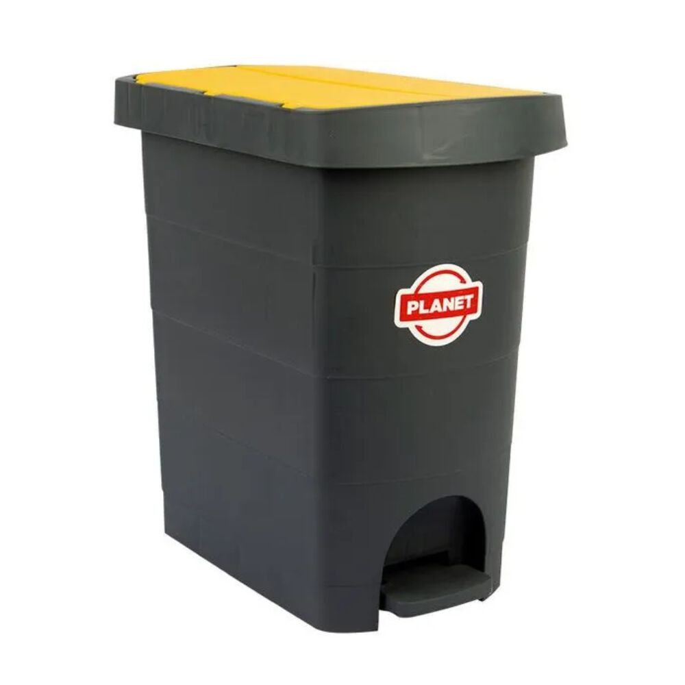 Lixeira com Pedal Plástico Antracite 9L Cinza/Amarelo Casa&Ideia