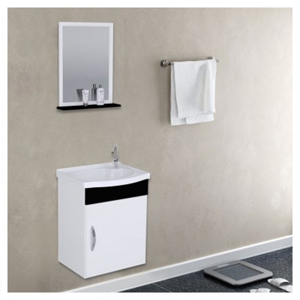 Gabinete Suspenso para Banheiro com Lavatório e Espelheira Siena 39cm Preto/Branco A.J. Rorato