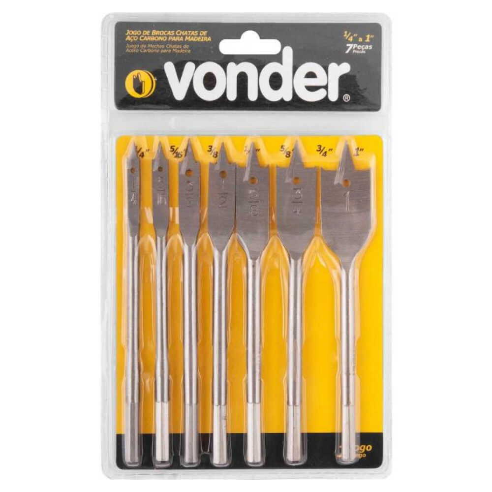 Jogo de Brocas Chatas com 7 Peças de 1/4" a 1" Vonder