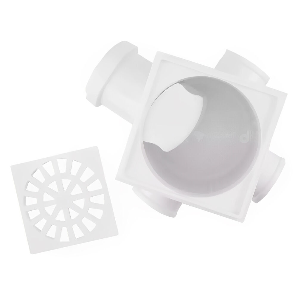 Caixa Sifonada PVC Quadrada com 3 Entradas N°5 DN100x100x50mm Krona