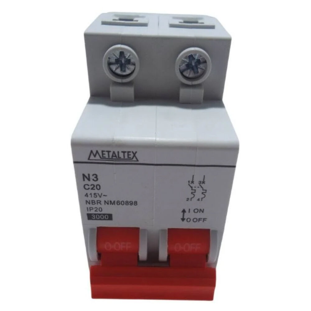 Mini Disjuntor Bipolar 20A Curva C Metaltex