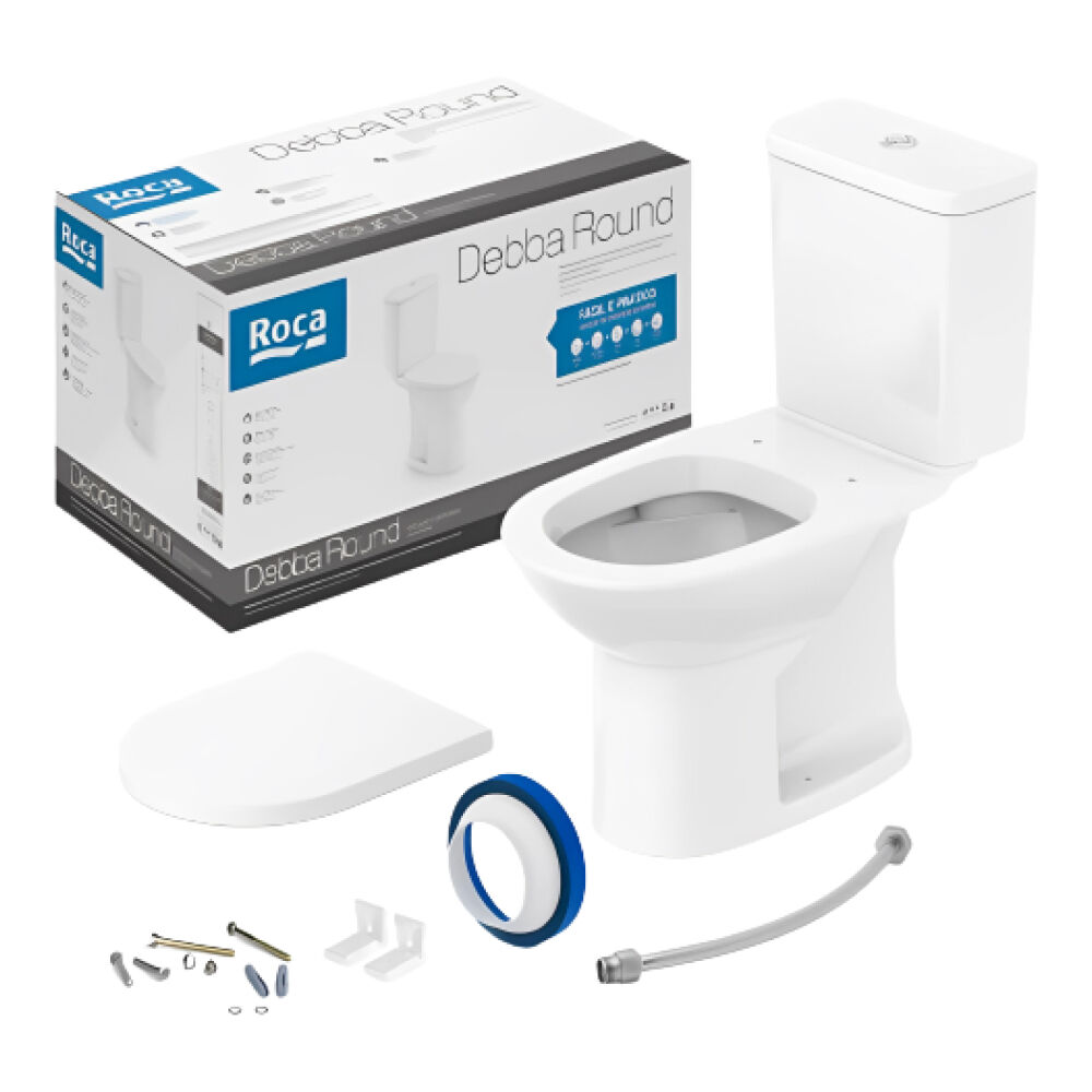 Kit Vaso Sanitário com Caixa Acoplada e Assento Sanitário Debba Round Branco Roca