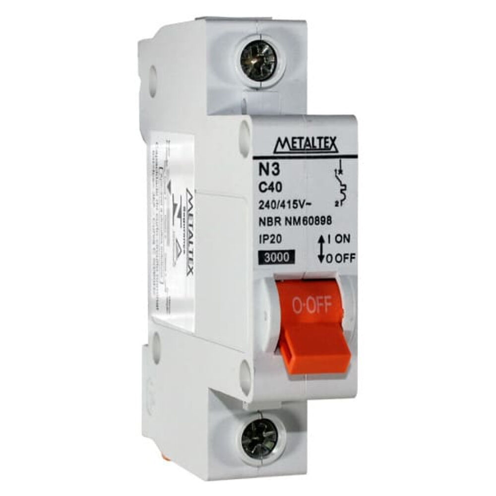 Disjuntor Unipolar N3-1C40 40A 3KA Curva C  Metaltex
