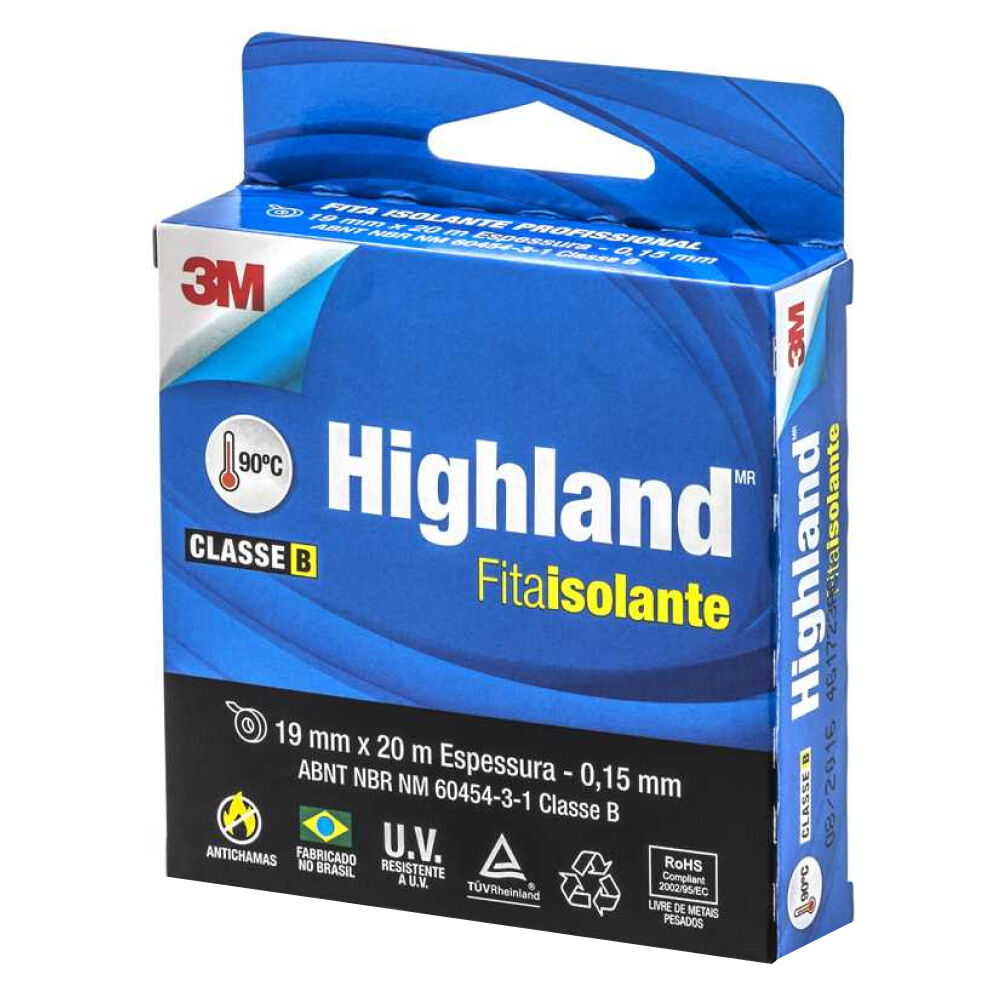 Fita Isolante Highland 19mm x 20m Preta 3M