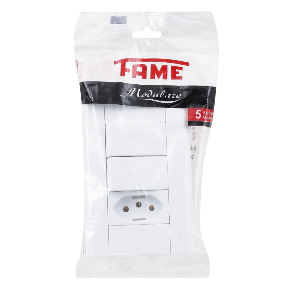 2 Interruptores Simples e Tomada 2P+T 10A/250V Modulare 1441 Fame