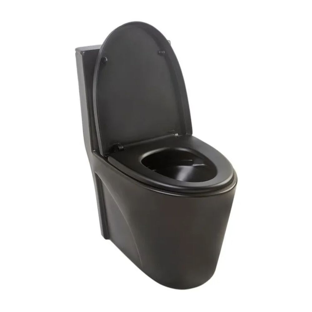 Kit Vaso Sanitário Monobloco 3/6L com Assento Sanitário e Itens de Instalação Roma Preto Matte Addra