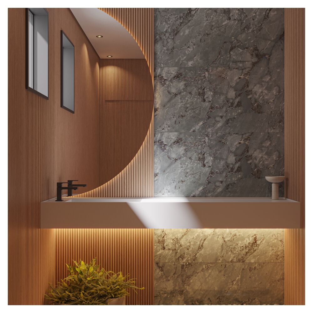Piso Cerâmico Marmorizado Acetinado Borda Retificada 56x113cm Tiffany Vivence (Caixa com 2,50m²)