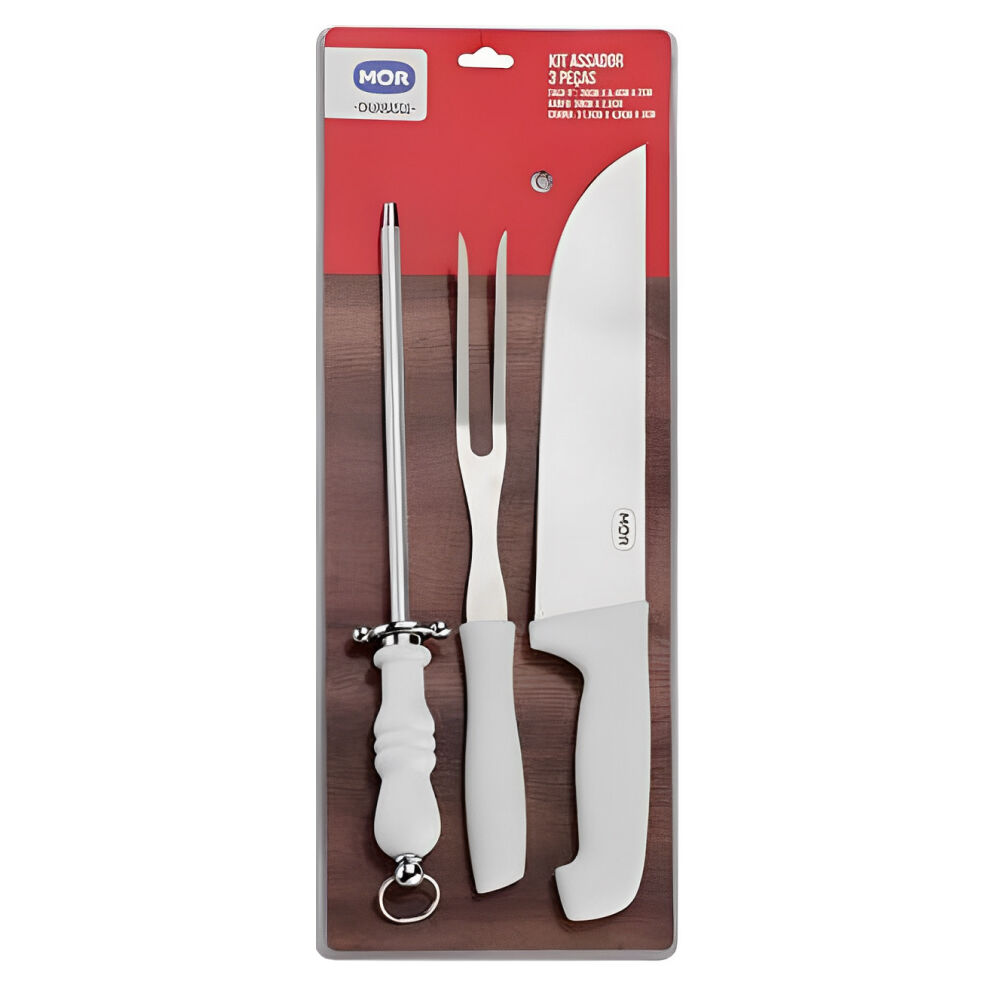 Kit para Churrasco Assador (Faca, Garfo e Chaira) MOR