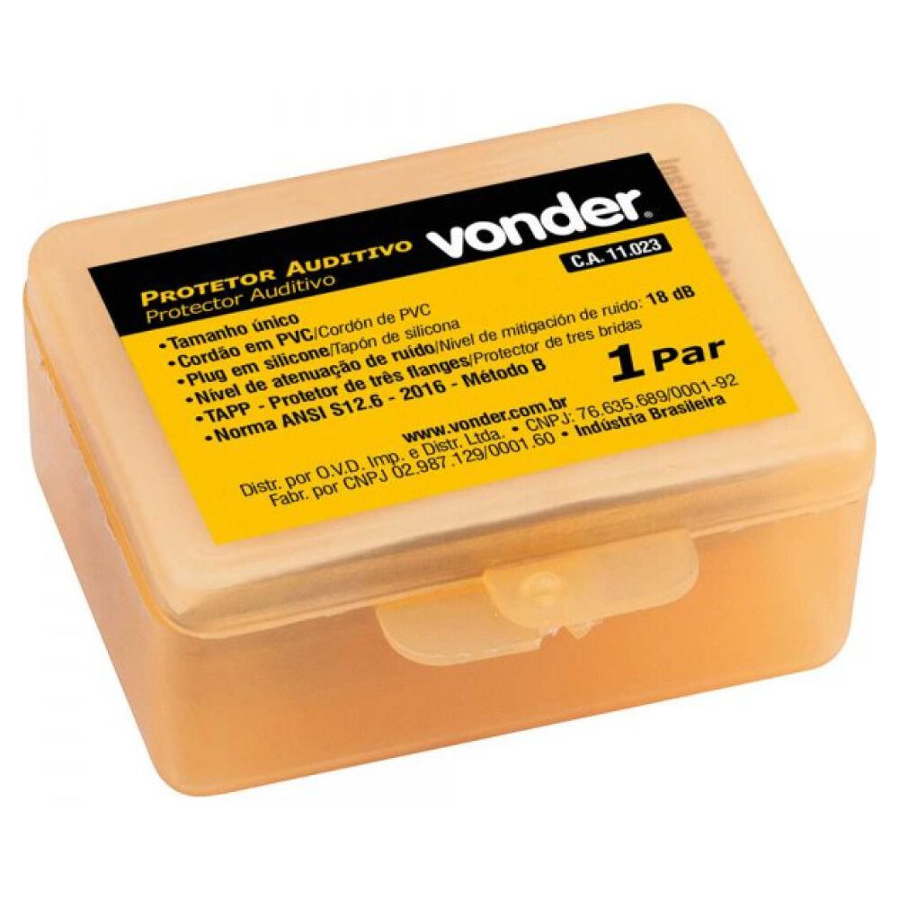 Protetor Auditivo Tipo Plug de Silicone com Cordão em PVC Vonder