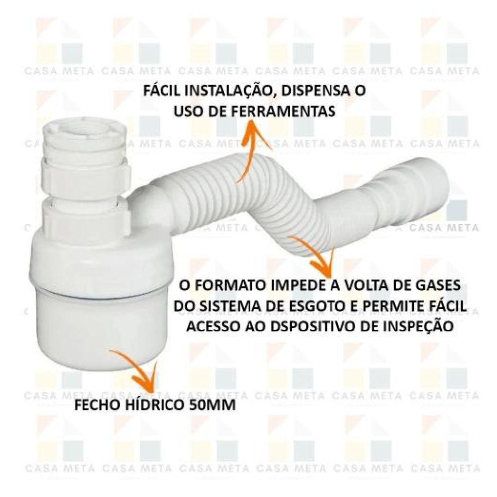 Sifão Sanfonado Universal com Copo Extensível Plástico Branco Tigre
