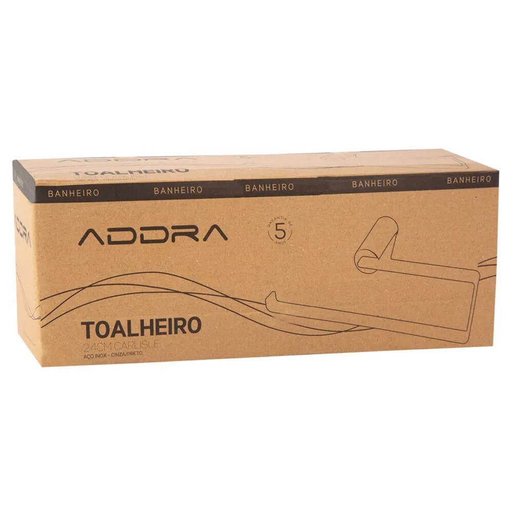 Porta Toalha Barra York 24cm Cromado/Preto Addra